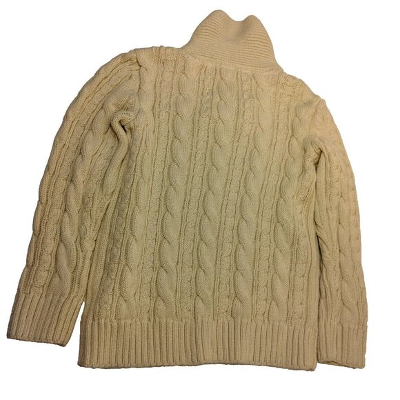 Hope & Henry Sweater Youth Kids XS Shawl Collar Organic Cotton Cable Knit Cream - Picture 2 of 14